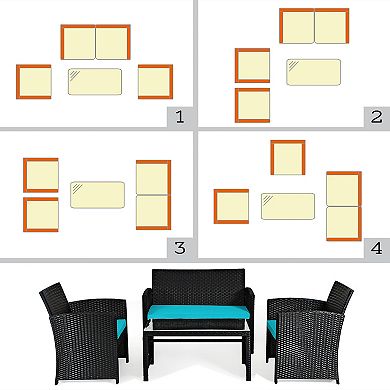 Costway 8PCS Patio Rattan Furniture Conversation Set Cushion Sofa Table Garden