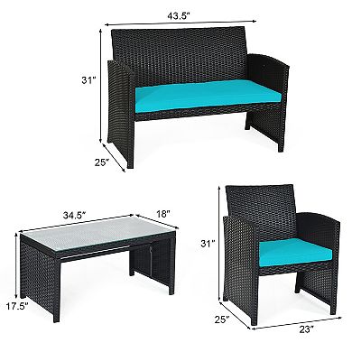 Costway 8PCS Patio Rattan Furniture Conversation Set Cushion Sofa Table Garden