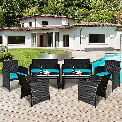 Costway 8PCS Patio Rattan Furniture Conversation Set Cushion Sofa Table Garden