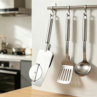 Stainless Steel Pizza Cutter and Server Spatula with Rolling Blade Foldable Handle Kitchen Tool