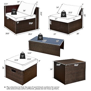 8 Piece Patio Furniture Set with Storage Box and Waterproof Cover