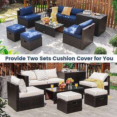 8 Piece Patio Furniture Set with Storage Box and Waterproof Cover