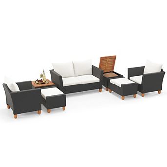 7 pc Patio Furniture Set With Storage Tables Outdoor Sectional Sofa