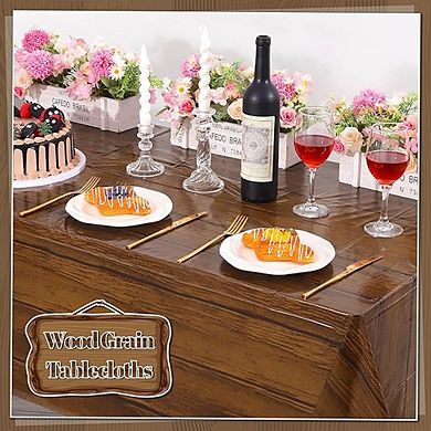 Grain Plastic Tablecloth, Rustic Wood Design, Disposable, Durable