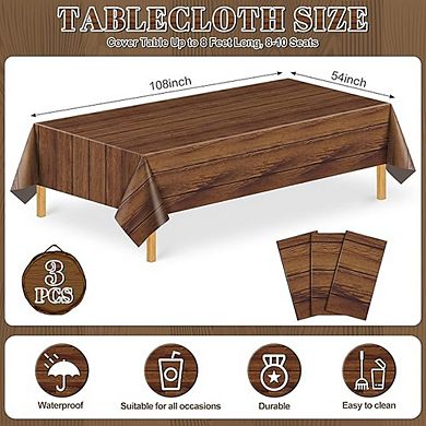 Grain Plastic Tablecloth, Rustic Wood Design, Disposable, Durable