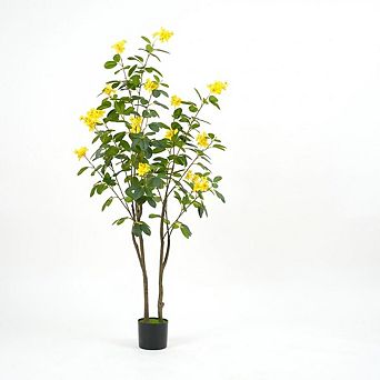Artificial Forsythia Tree,Fake Tree Faux Silk Plant with Yellow Flowers and Green Leaves for Garden