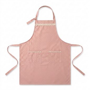 Kitchen Apron Gingham Check Pattern with Lace Trim Adjustable Neck Strap Dual Front Pockets