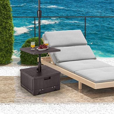 Fillable Umbrella Base With Table Tray, 175 Lb Weighted Patio Stand