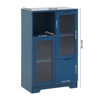 KWPZQEB Rustic Cupboard with Open Storage Space, 2 Glass Doors & Drawer, Entryway Storage for Home