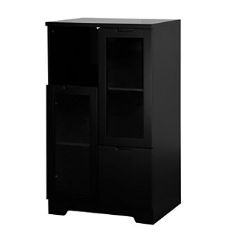 KWPZQEB Rustic Cupboard with Open Storage Space, 2 Glass Doors & Drawer, Entryway Storage for Home