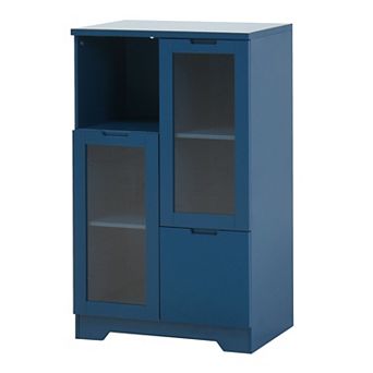 KWPZQEB Rustic Cupboard with Open Storage Space, 2 Glass Doors & Drawer, Entryway Storage for Home