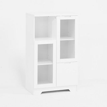 KWPZQEB Rustic Cupboard with Open Storage Space, 2 Glass Doors & Drawer, Entryway Storage for Home