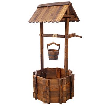 KWPZQEB Rustic Wooden Wishing Well Planter Outdoor Décor with Hanging Bucket for Garden, Yard