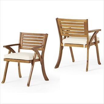 KWPZQEB Set of 2 Wood Patio Chair with Cushions & Armrest for Outdoor