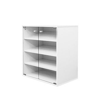 KWPZQEB Glass Door Shoe Box with RGB LED Light, 4 tier Shoe Storage Display Case for Sneakers