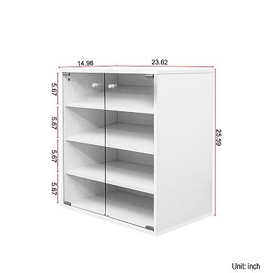 KWPZQEB Glass Door Shoe Box with RGB LED Light, 4 Tier Shoe Storage Display Case for Sneakers