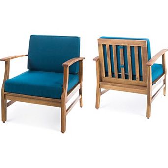 KWPZQEB Rustic Club Chairs Set of 2, Acacia Wood Outdoor Chairs with Upholstered & Backrest