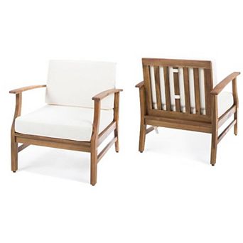 KWPZQEB Rustic Club Chairs Set of 2, Acacia Wood Outdoor Chairs with Upholstered & Backrest