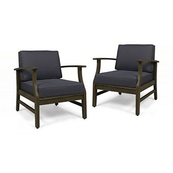 KWPZQEB Rustic Club Chairs Set of 2, Acacia Wood Outdoor Chairs with Upholstered & Backrest