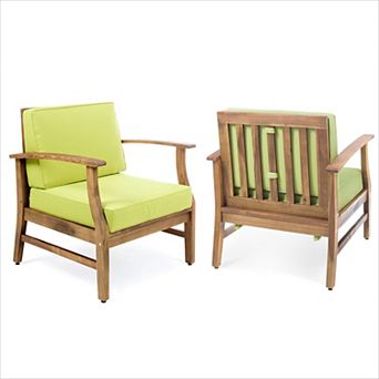 KWPZQEB Rustic Club Chairs Set of 2, Acacia Wood Outdoor Chairs with Upholstered & Backrest