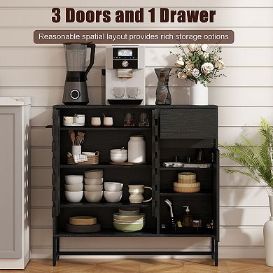KWPZQEB Rustic Buffet Cabinet with Woven Door, Coffee Bar Cabinet with Multi layer Adjustable