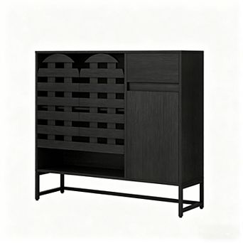 KWPZQEB Rustic Buffet Cabinet with Woven Door, Coffee Bar Cabinet with Multi layer Adjustable