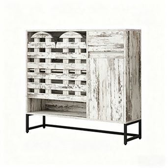 KWPZQEB Rustic Buffet Cabinet with Woven Door, Coffee Bar Cabinet with Multi layer Adjustable