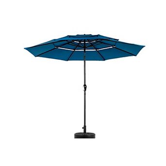 KWPZQEB 10FT Aluminium 3 tier Auto-tilt Umbrella, Outdoor Patio Umbrella, Base Included