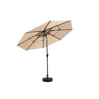 KWPZQEB 10FT Aluminium 3 tier Auto-tilt Umbrella, Outdoor Patio Umbrella, Base Included