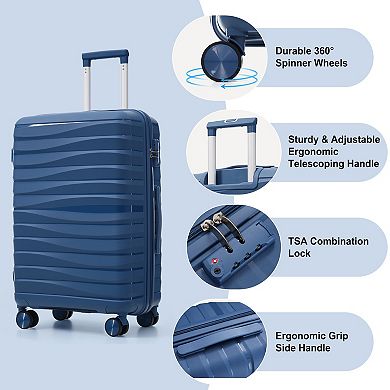 KWPZQEB 3PCS PP Travel Luggage Set with TSA Lock & 360° spinner wheels