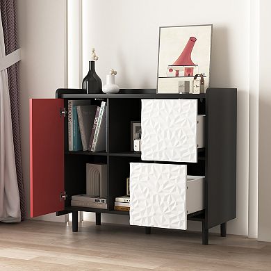 KWPZQEB Modern Sideboard Buffet Cabinet, Coffee Bar Cabinet with 2 Drawers & 2 Open Storage