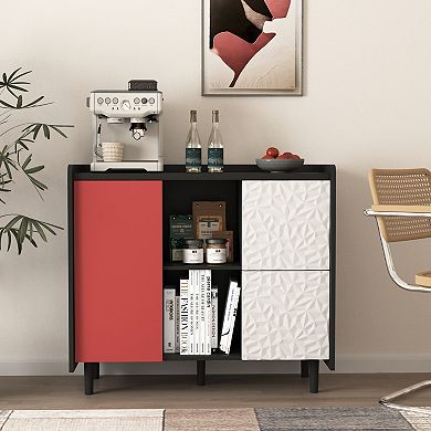 KWPZQEB Modern Sideboard Buffet Cabinet, Coffee Bar Cabinet with 2 Drawers & 2 Open Storage