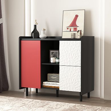 KWPZQEB Modern Sideboard Buffet Cabinet, Coffee Bar Cabinet with 2 Drawers & 2 Open Storage