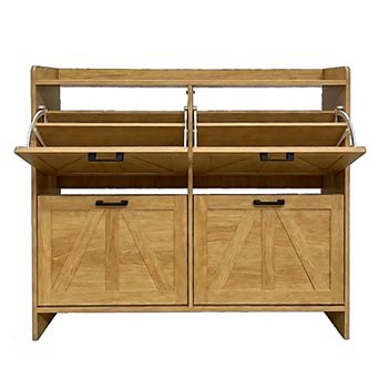 KWPZQEB 2 Barn Doors Shoe Cabinet with 4 Flip Drawers for Living Room, Entryway