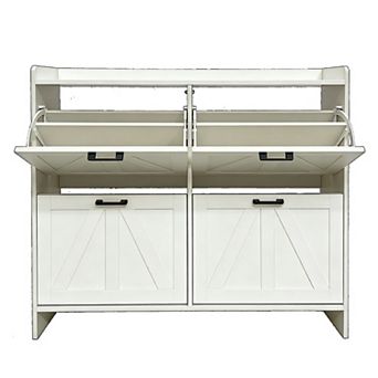 KWPZQEB 2 Barn Doors Shoe Cabinet with 4 Flip Drawers for Living Room, Entryway