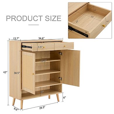 KWPZQEB Farmhouse Multi-functional Natural Wood Shoe Cabinet with 2 Doors & 2 Drawers