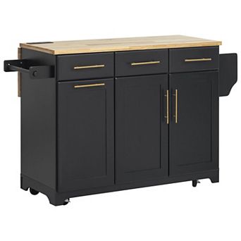 KWPZQEB Kitchen Island with Storage 2 Pull Out Cabinet & Drop Leaf, Trash Can Storage & Power Outlet