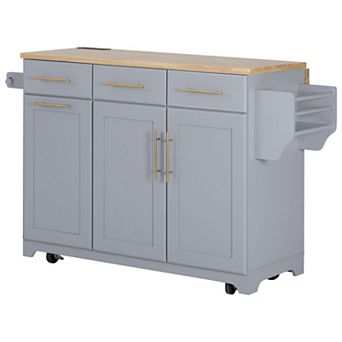 KWPZQEB Kitchen Island with Storage 2 Pull Out Cabinet & Drop Leaf, Trash Can Storage & Power Outlet