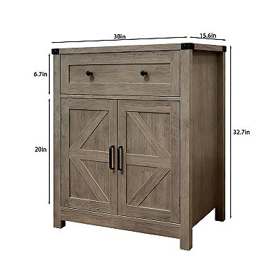 KWPZQEB Farmhouse Barn-Door Storage Cabinet with Drawer, Coffee Bar Buffet Sideboard for Kitchen
