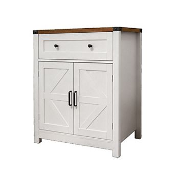 KWPZQEB Farmhouse Barn-Door Storage Cabinet with Drawer, Coffee Bar Buffet Sideboard for Kitchen