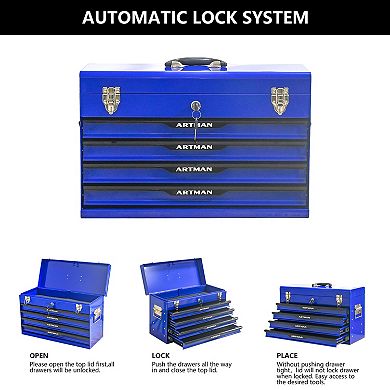 KWPZQEB Steel Portable Tool Box with 4 Drawers & Metal Lock Closure Device for Garage