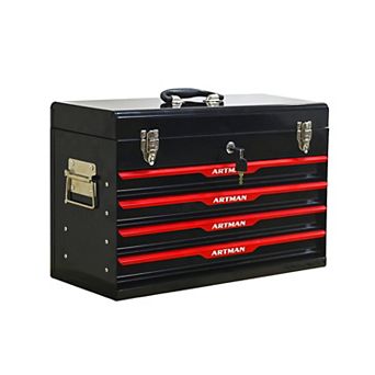 KWPZQEB Steel Portable Tool Box with 4 Drawers & Metal Lock Closure Device for Garage