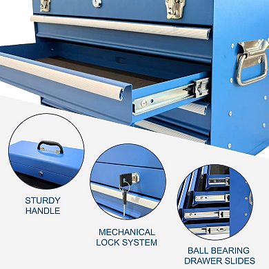 KWPZQEB Heavy Duty Metal Tool Box with 4 Drawers & EVA Liners, Multi-Function Tool Organizer