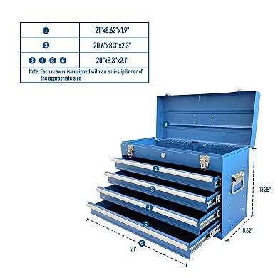 KWPZQEB Heavy Duty Metal Tool Box with 4 Drawers & EVA Liners, Multi-Function Tool Organizer