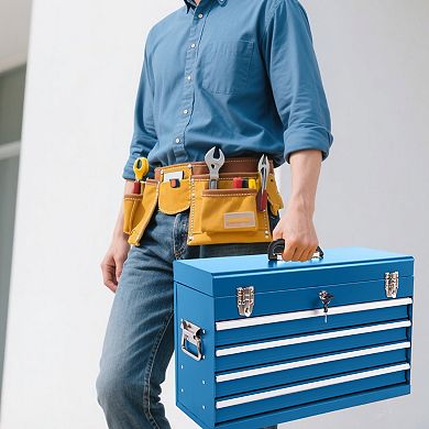 KWPZQEB Heavy Duty Metal Tool Box with 4 Drawers & EVA Liners, Multi-Function Tool Organizer