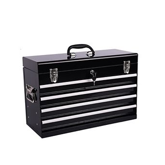 KWPZQEB Heavy Duty Metal Tool Box with 4 Drawers & EVA Liners, Multi-Function Tool Organizer
