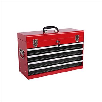 KWPZQEB Heavy Duty Metal Tool Box with 4 Drawers & EVA Liners, Multi-Function Tool Organizer