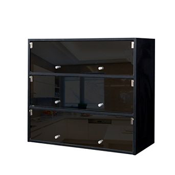 KWPZQEB 31.3Inch Glass Door Shoe Box with RGB LED Light, 3 tier Shoe Storage Cabinet for Living Room