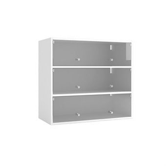 KWPZQEB 31.3Inch Glass Door Shoe Box with RGB LED Light, 3 tier Shoe Storage Cabinet for Living Room