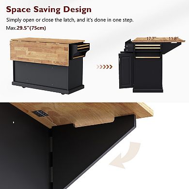 KWPZQEB Large Kitchen Island with Drop Leaf, 4 Doors & 3 Drawers, Rolling Kitchen Cart on 4 Wheels